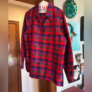 Appleseed's Red and Blue Plaid Silk blouse